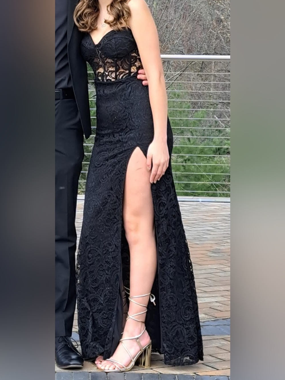 Windsor Black Lace Prom Dress with Corset Bodice